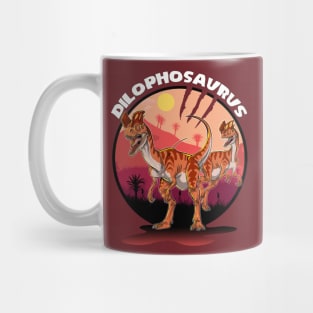 Dilophosaurus Dinosaur Design With Background Mug